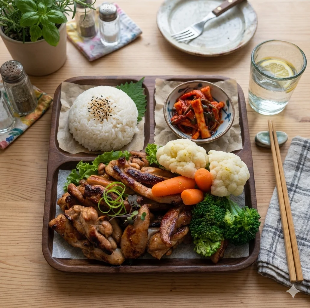 Chicken, rice and vegetables pictured on the Seoul Dak website